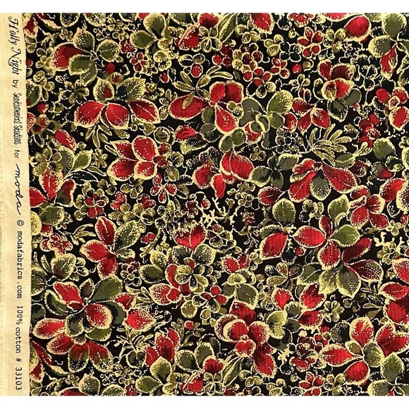 Holy Night 33103 Metallic Sentimental Studios for Moda Red Green Xmas Fabric BTY - Picture 2 of 3